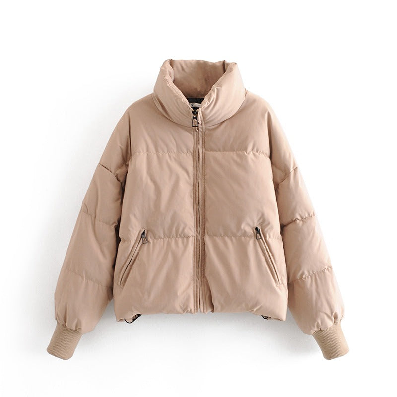 Women’s Solid Color Cotton Puffer Jacket – Oversized with Long Sleeves