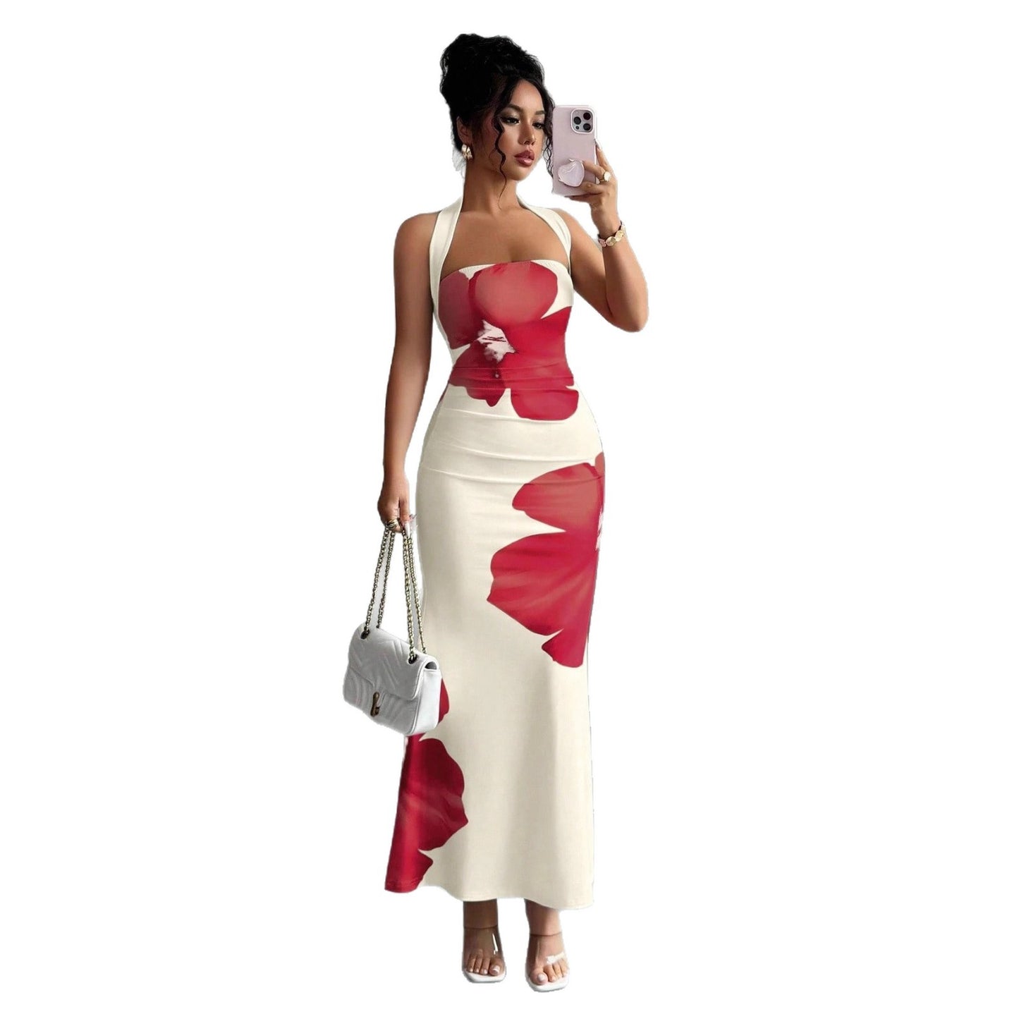 Floral Halterneck Maxi Dress – Slim Fit High Waist Evening Gown