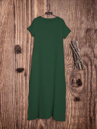 Loose Cotton Linen Maxi Dress – Minimalist Solid Color Casual Dress