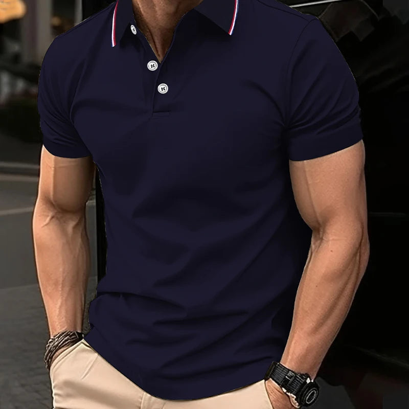 Men’s Solid Color Polo Shirt – Short Sleeve Business Casual Polo Collar Top | Summer Half-Sleeve T-Shirt