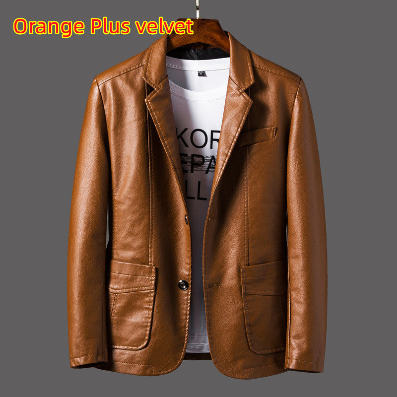 Men’s Slim-Fit PU Leather Lapel Jacket