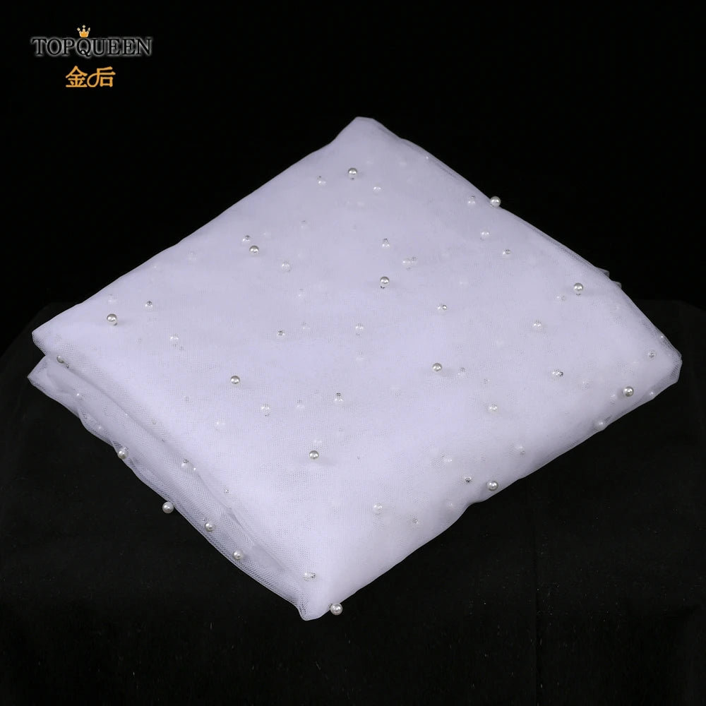 TOPQUEEN V66 Luxury Cathedral Pearl Wedding Veil – Single Layer Long Bridal Veil Without Comb | White or Off-White (150 cm / 200 cm / 300 cm)