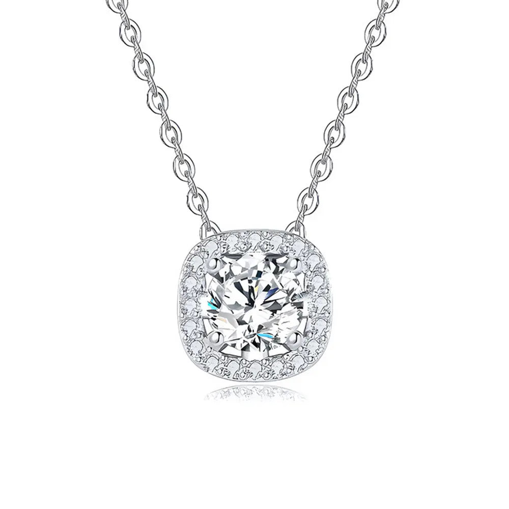 925 Sterling Silver Square Zircon Necklace – Elegant Luxury Diamond Pendant for Women | Gift for Birthday or Anniversary