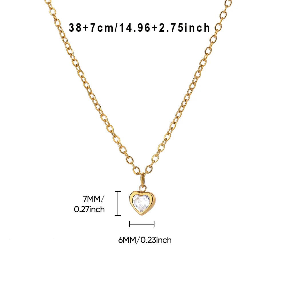 Tiny Heart Birthstone Necklace – Gold Stainless Steel Choker for Women | Minimalist Red Love Pendant, Birthday & Mama Gift