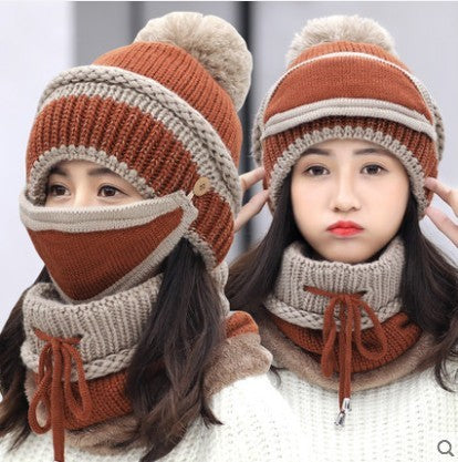 Women’s Winter Knit Hat with Neck Warmer & Face Mask – Thick Warm Windproof Beanie Set