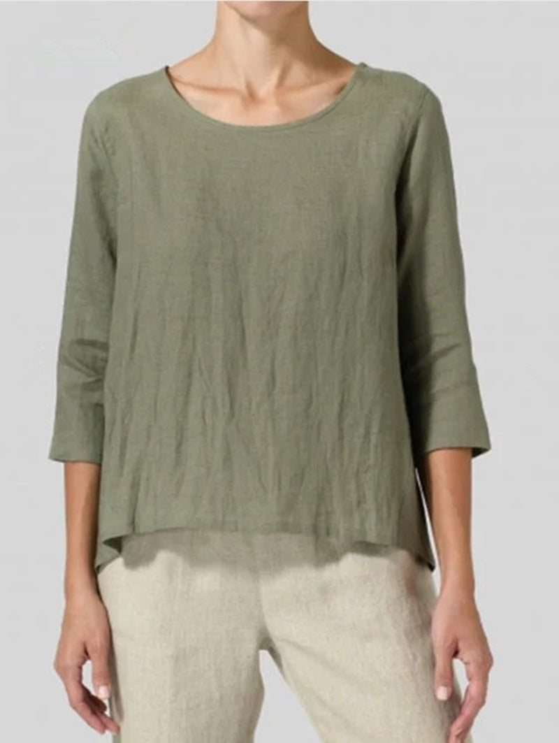 Women’s Cotton Linen Loose Top – Casual 3/4 Sleeve Relaxed Fit Blouse