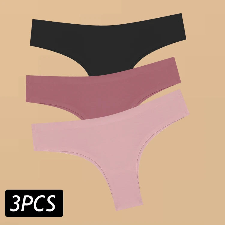 3PCS Women's Ultra-thin Seamless Panties Sexy Low Rise Brazilian Panties Ice Silk Underwear Sexy Panty Low Waist G-string Female