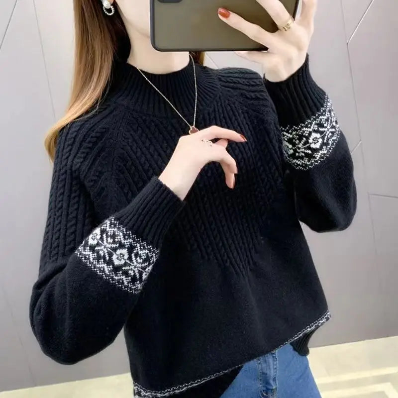 Women’s Solid Color Loose Knit Sweater – Round Neck Long Sleeve Pullover | Korean Autumn & Winter Casual Knitwear