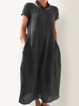 Loose Cotton Linen Maxi Dress – Minimalist Solid Color Casual Dress