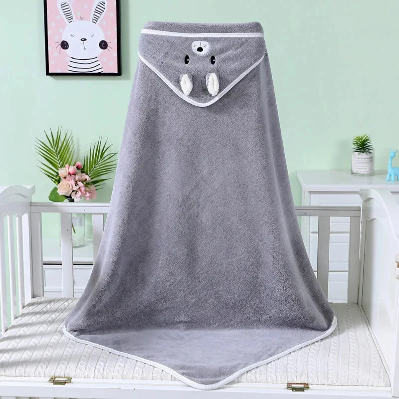 Baby Hooded Bath Towel Blanket – Soft Coral Fleece Cartoon Animal Wrap | Newborn & Toddler Swaddle Bathrobe (0–2 Years)