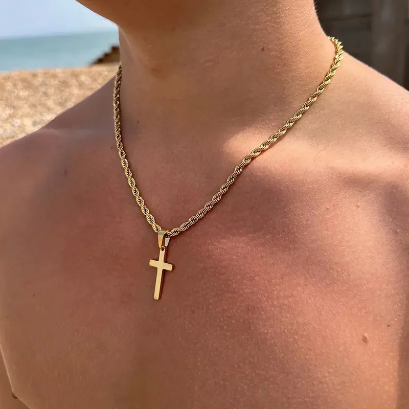 Minimalist Gold Cross Pendant Necklace – Unisex Stainless Steel Jewelry for Men & Women