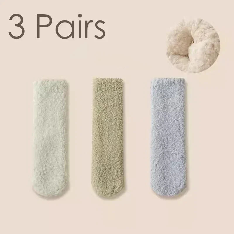 Unisex Coral Plush Winter Socks - 3 Pairs
