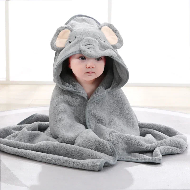 Baby hooded coral fleece towel blanket – cartoon animal design for newborns and toddlers