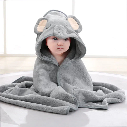 Baby hooded coral fleece towel blanket – cartoon animal design for newborns and toddlers