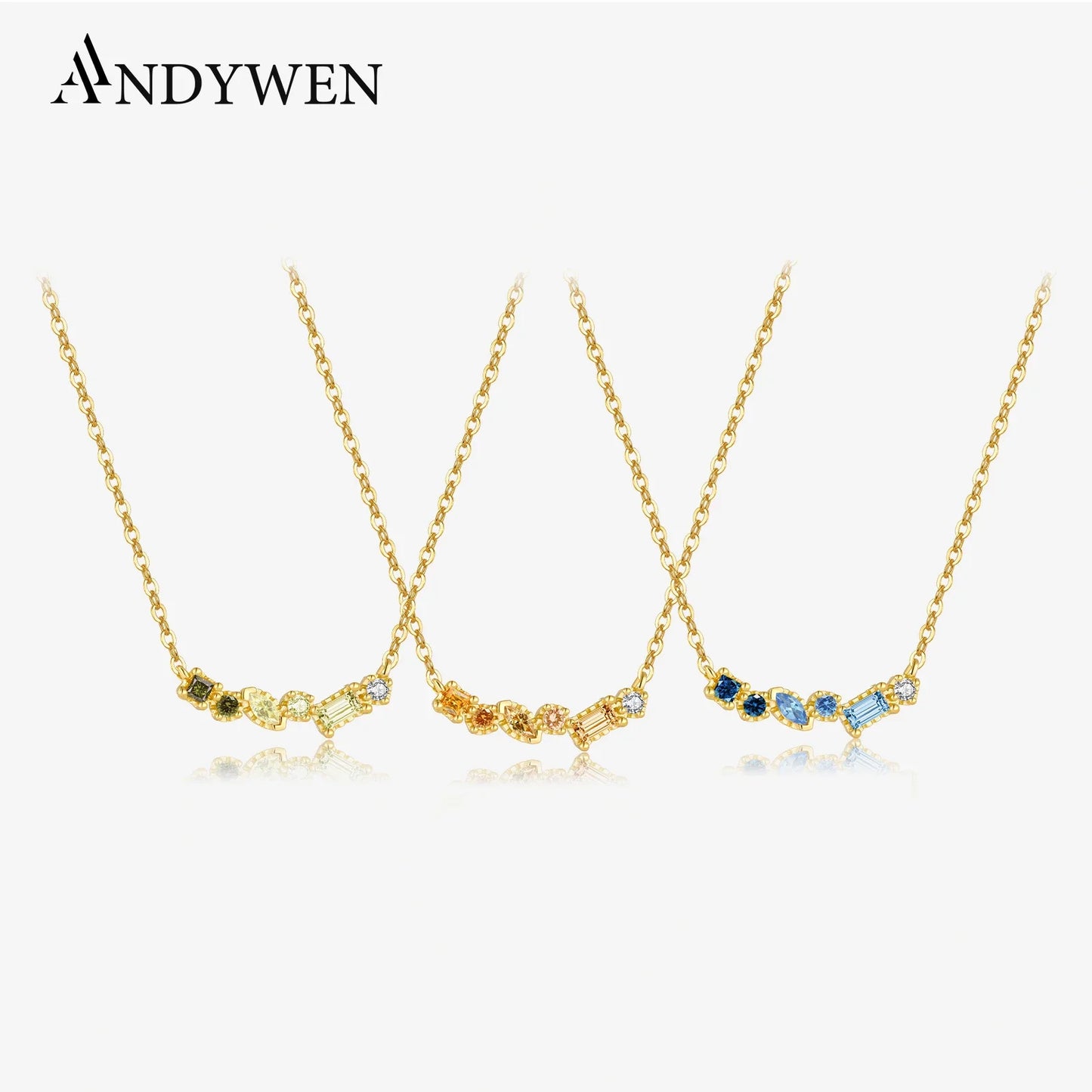 Gold-plated sterling silver necklace with blue CZ birthstone pendant by ANDYWEN