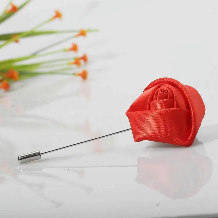 Men Boutonnieres for Wedding Groom Corsage Lapel Pins Ribbon Roses Flower Mensuit Buttonhole Brooch Marriage Accessories