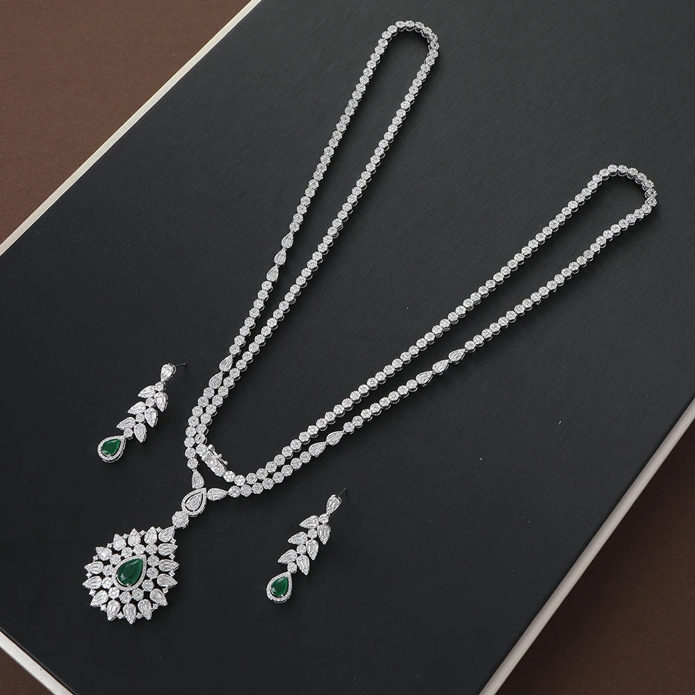 Luxury Cubic Zirconia Waterdrop Leaf Jewelry Set – Long Necklace & Earrings for Women | Elegant Bridal & Party Set
