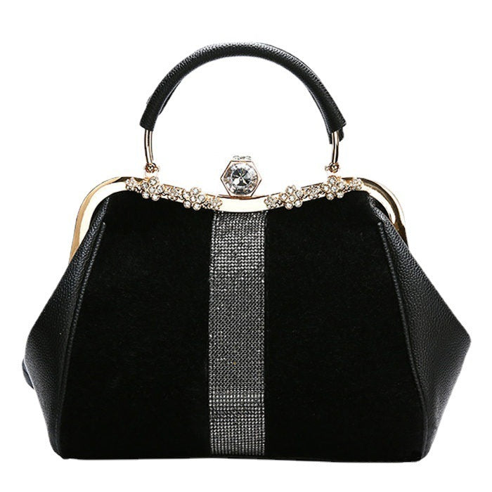 Diamond-Embellished Dumpling Handbag – Elegant Top-Handle Bag
