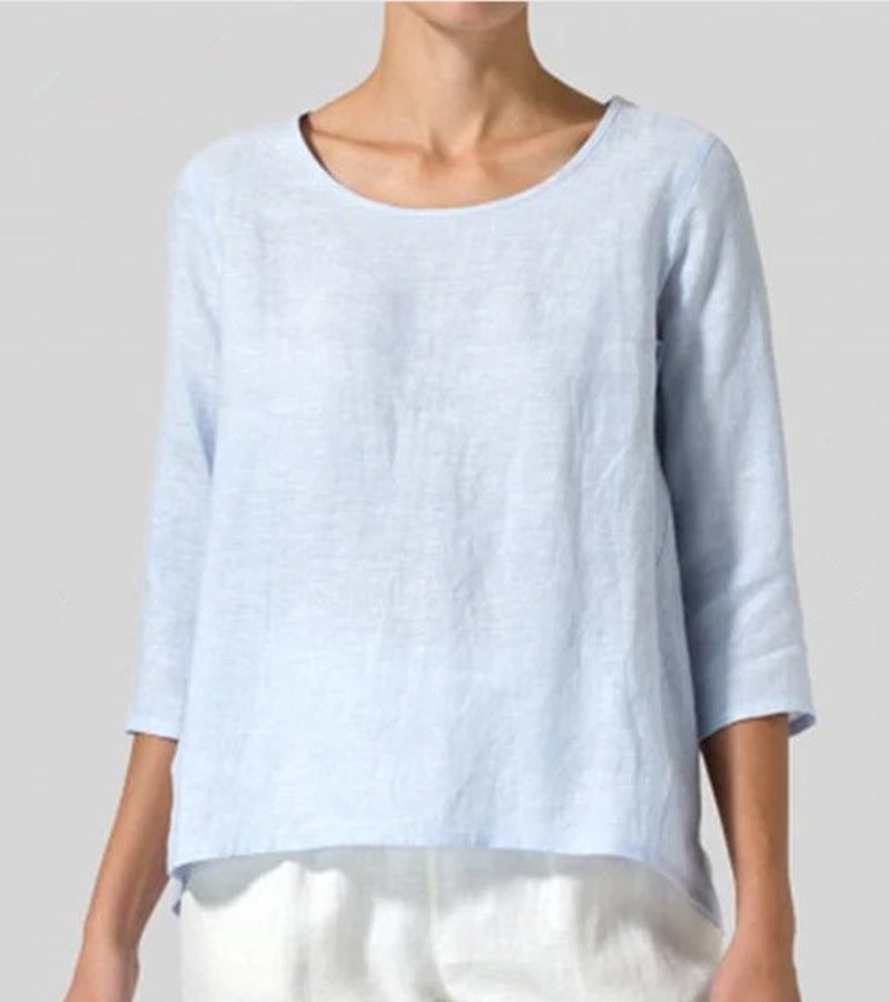 Women’s Cotton Linen Loose Top – Casual 3/4 Sleeve Relaxed Fit Blouse