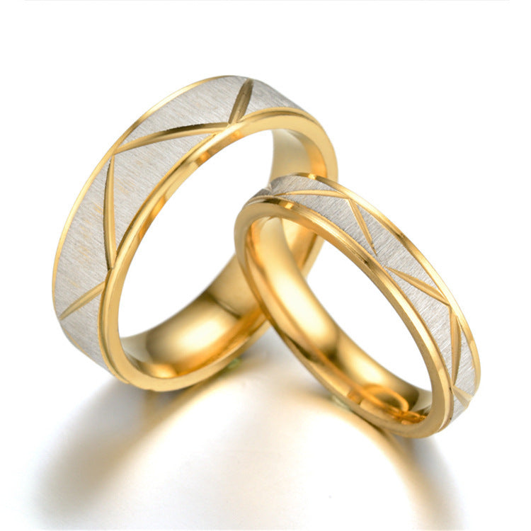24K Gold-Plated Two-Tone Titanium Stainless Steel Couple Ring