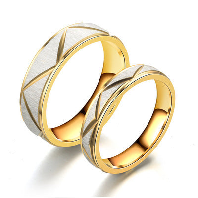 24K Gold-Plated Two-Tone Titanium Stainless Steel Couple Ring