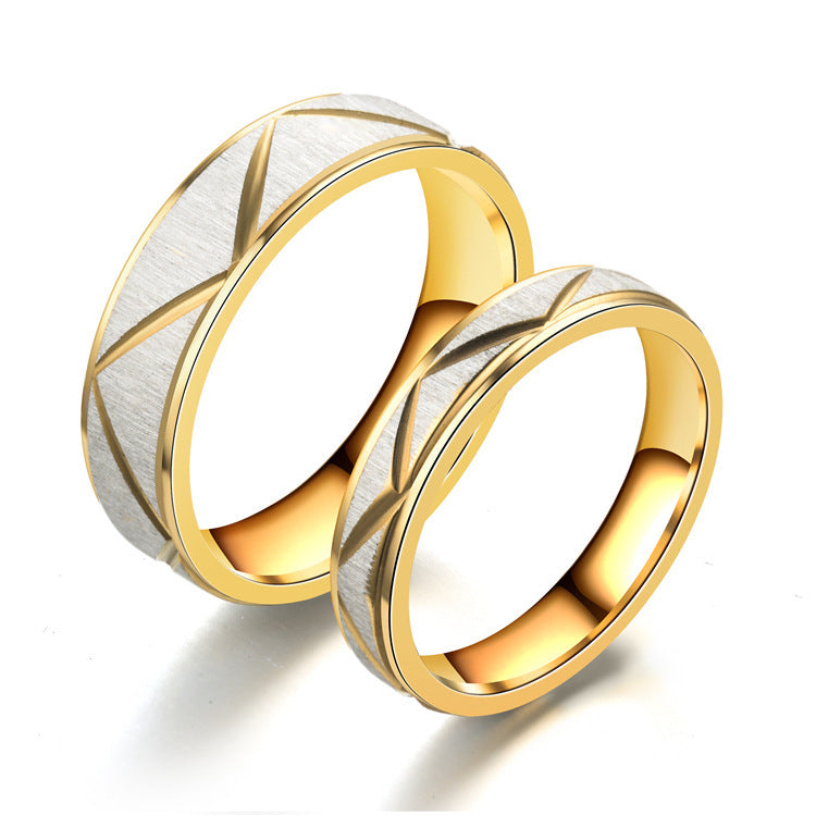 24K Gold-Plated Two-Tone Titanium Stainless Steel Couple Ring