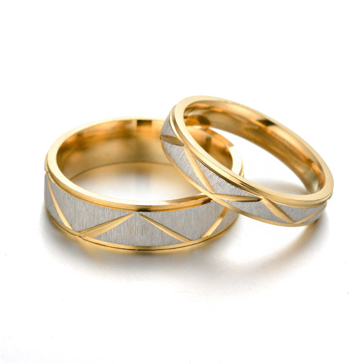 24K Gold-Plated Two-Tone Titanium Stainless Steel Couple Ring