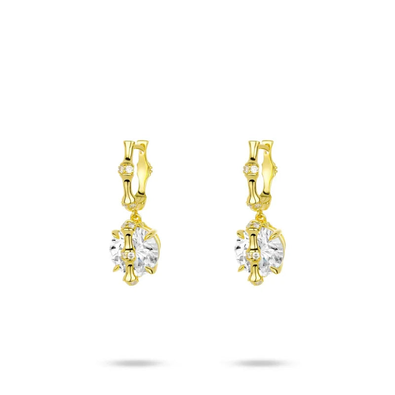 Detailed bamboo-inspired texture on sterling silver earrings with sparkling zircon