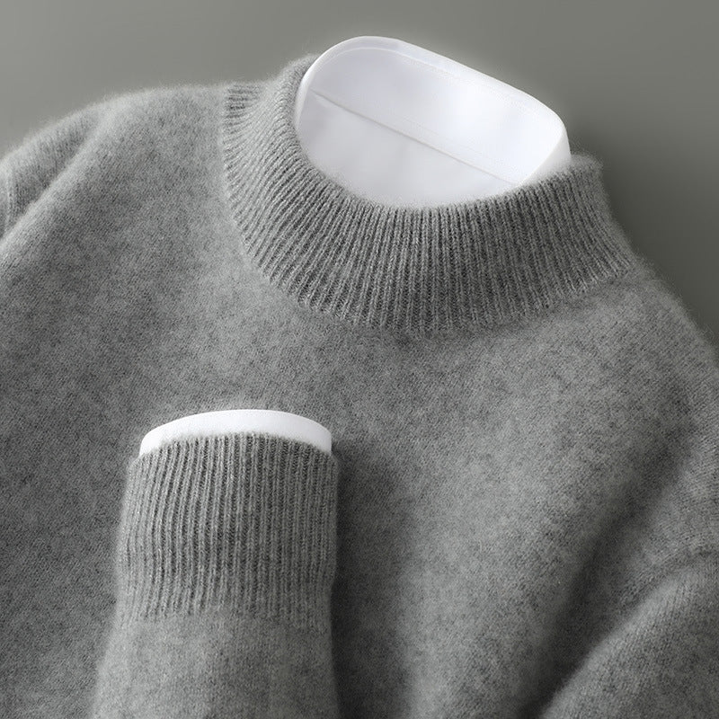 Men’s Wool Sweater – Half-Turtleneck & Crew Neck | Winter Loose-Fit Pullover