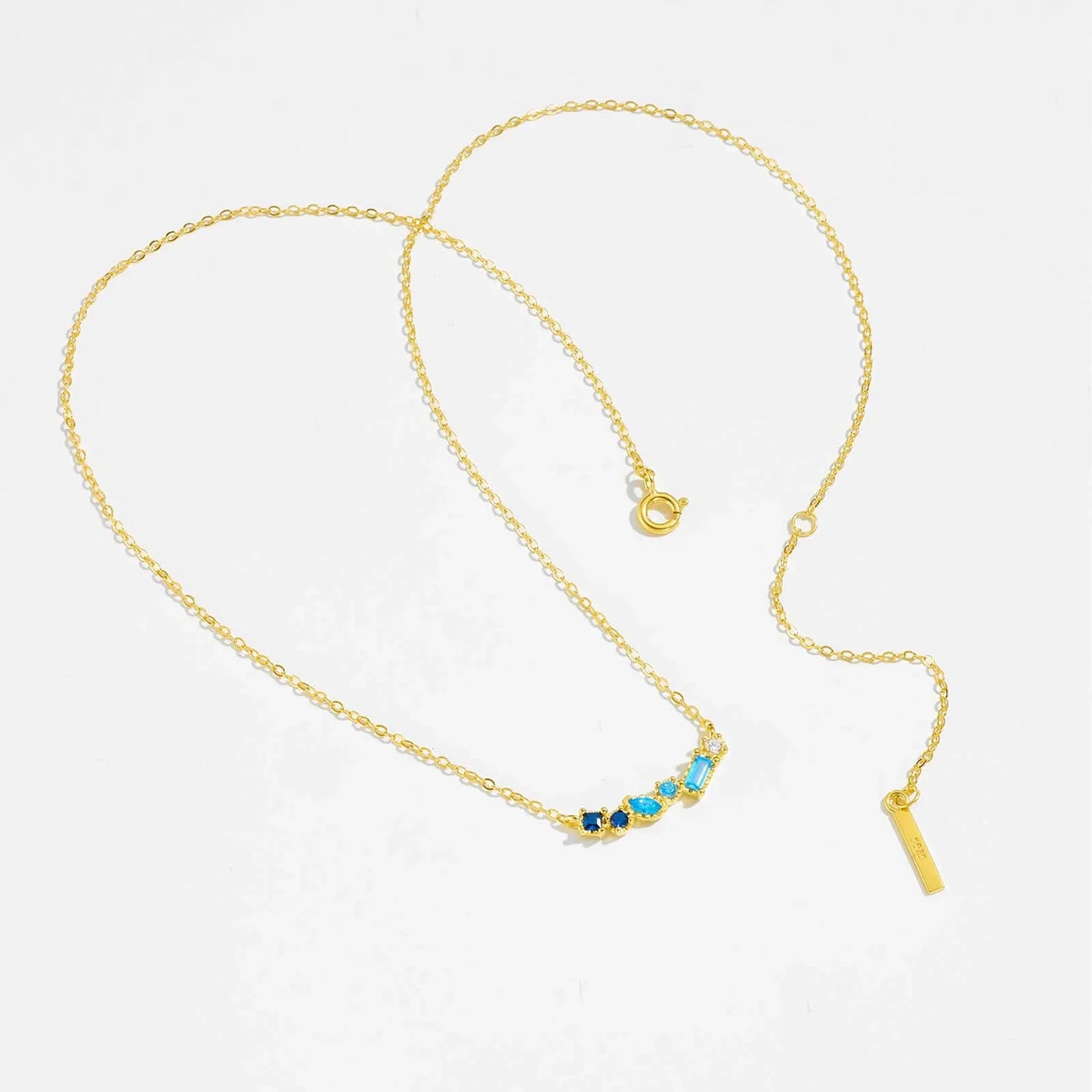 925 Sterling Silver Birthstone Pendant Necklace – Gold-Plated Blue CZ Crystal Long Chain by ANDYWEN