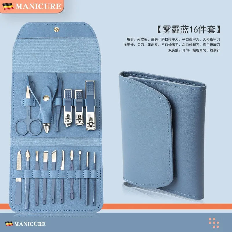 16pcs Professional Nail Clippers and Cuticle Nippers Set With Leather Portable Case Idea Gift,Manicure Set Full Function