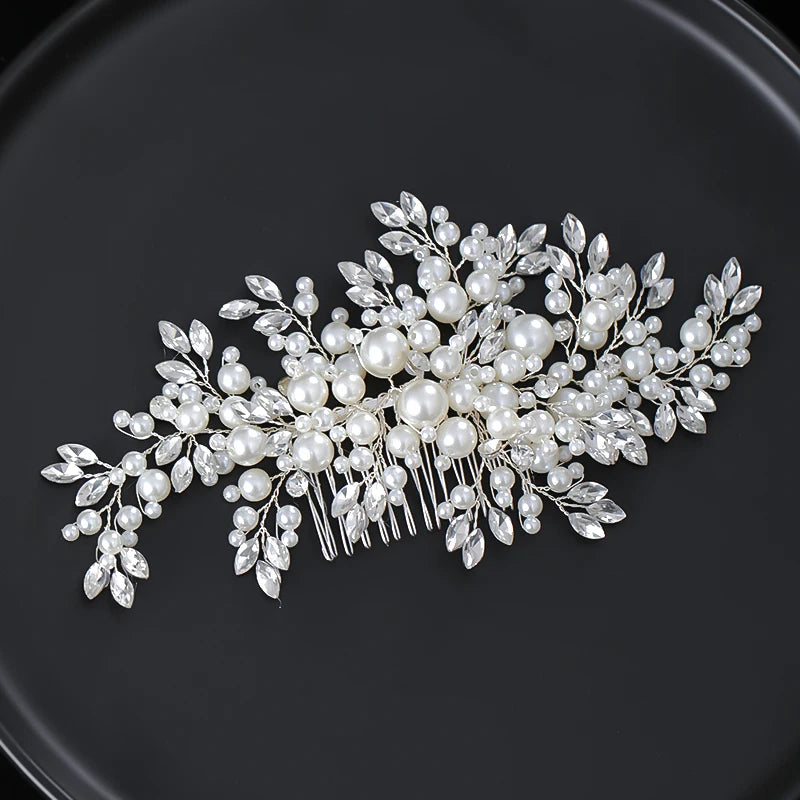 Luxurious Pearl & Rhinestone Hair Comb Headpiece – Handmade Silver Bridal Tiara | Elegant Wedding & Party Hair Accessory for Women