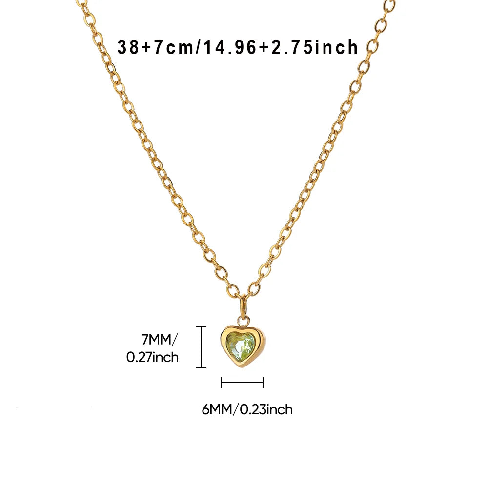 Tiny Heart Birthstone Necklace – Gold Stainless Steel Choker for Women | Minimalist Red Love Pendant, Birthday & Mama Gift