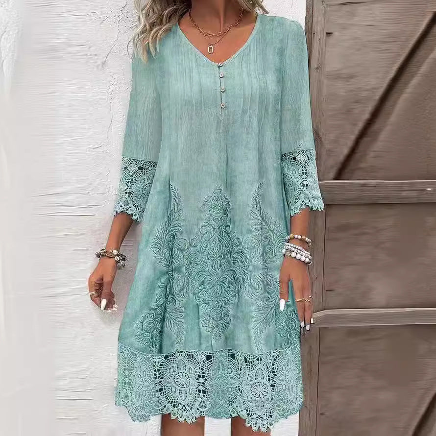 Floral Lace A-Line Midi Dress – Casual Summer Dress