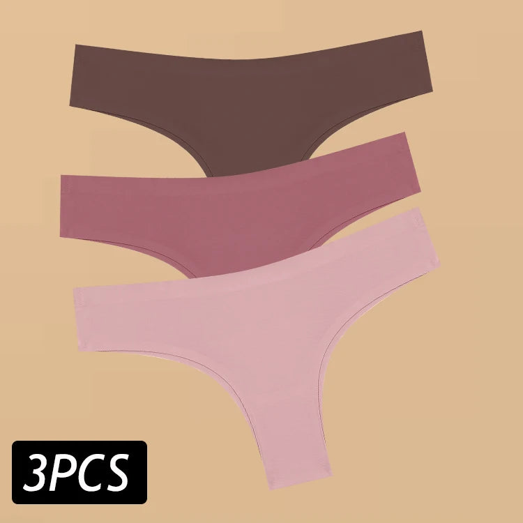 3PCS Women's Ultra-thin Seamless Panties Sexy Low Rise Brazilian Panties Ice Silk Underwear Sexy Panty Low Waist G-string Female