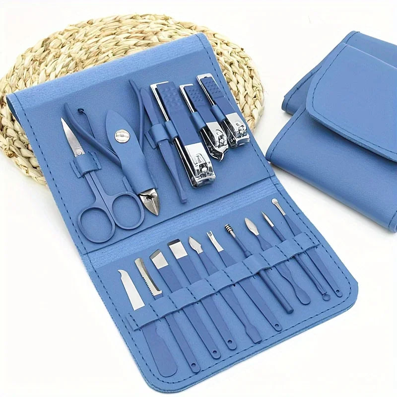 16pcs Professional Nail Clippers and Cuticle Nippers Set With Leather Portable Case Idea Gift,Manicure Set Full Function