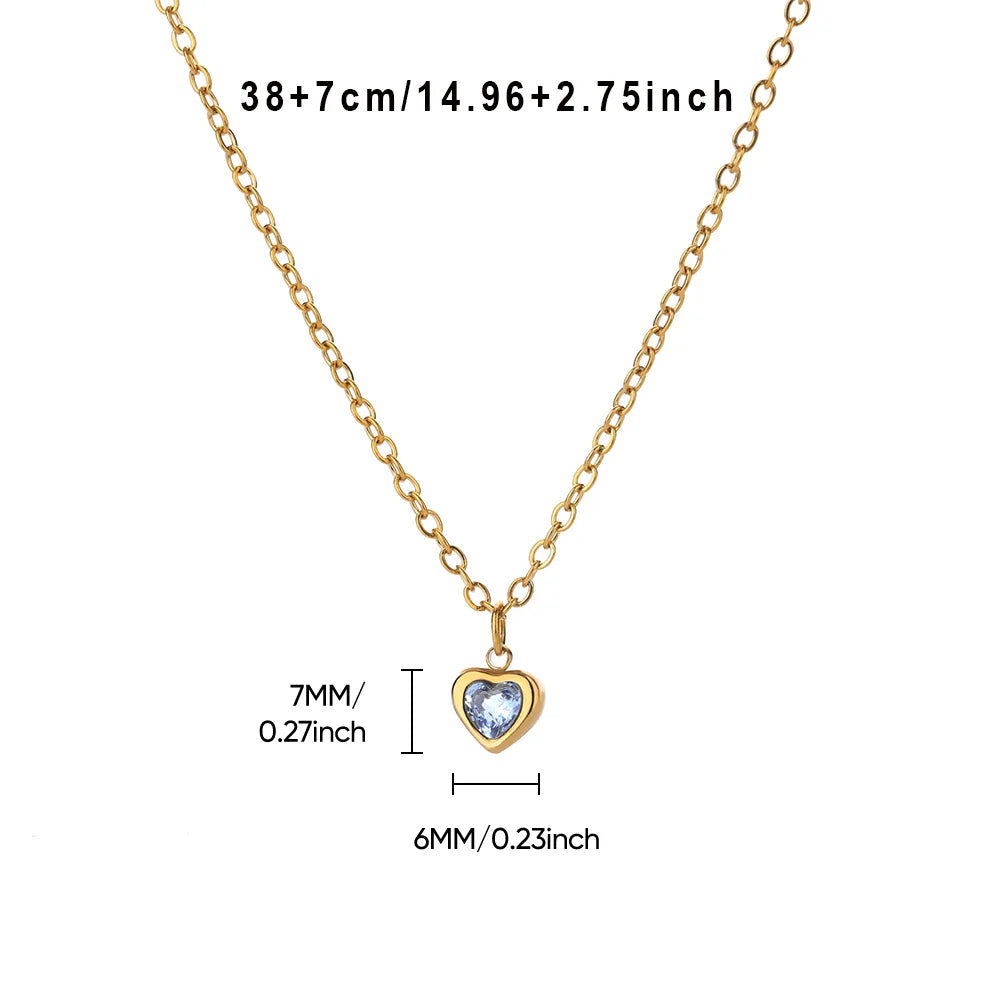 Tiny Heart Birthstone Necklace – Gold Stainless Steel Choker for Women | Minimalist Red Love Pendant, Birthday & Mama Gift