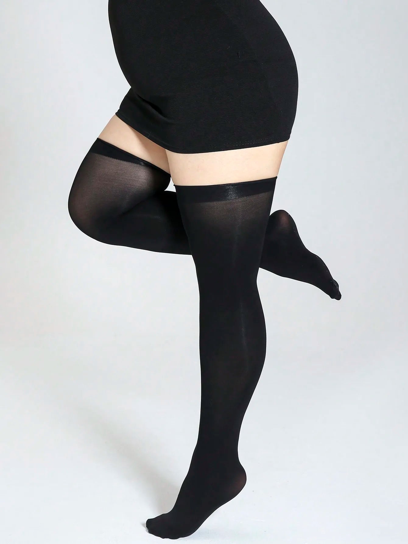 Plus Size women Breathable High Quality  Transparent  BlackSolid Colo Thigh-High Socks Thigh High stockings