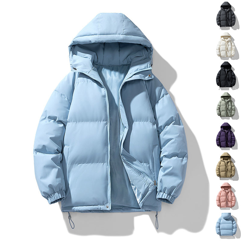 Men’s Hooded Puffer Jacket - Solid Colour Winter Coat