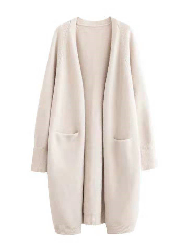 Women’s Mid-Length V-Neck Knit Cardigan – Loose Fit