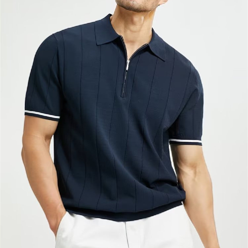 Men’s Zip-Collar Polo Shirt – Short Sleeve Summer Tee