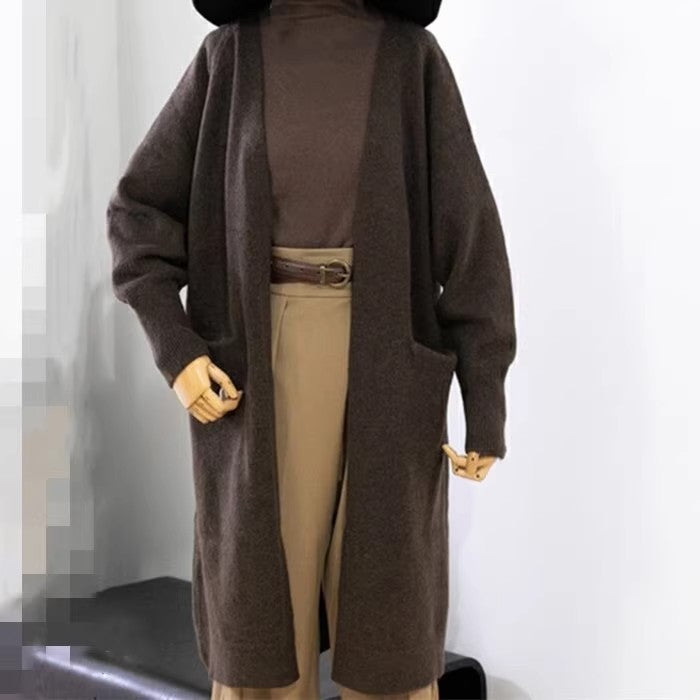 Women’s Mid-Length V-Neck Knit Cardigan – Loose Fit