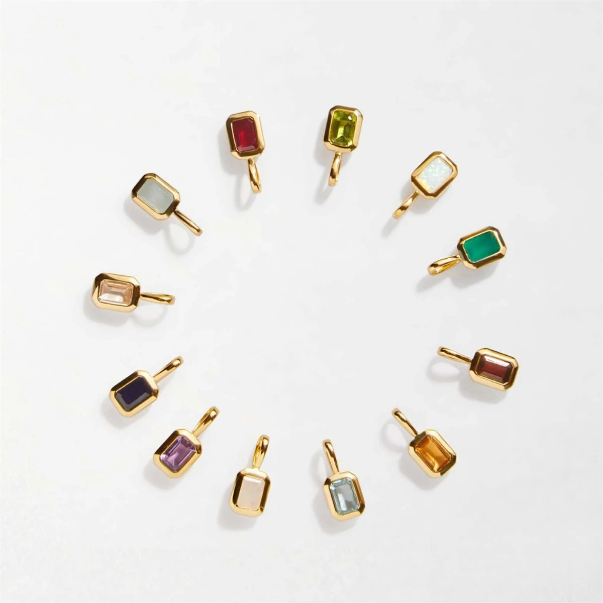 Titanium Steel Colored 12 Birthday Stone Pendant DIY Accessories Necklace Women's Square Colored Zircon Color Preservation