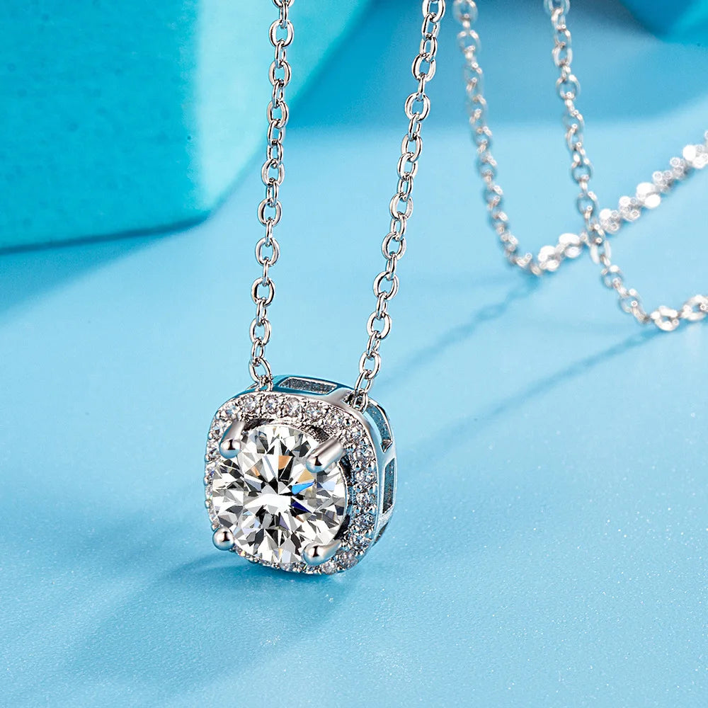 Elegant square-cut zircon pendant set in sterling silver