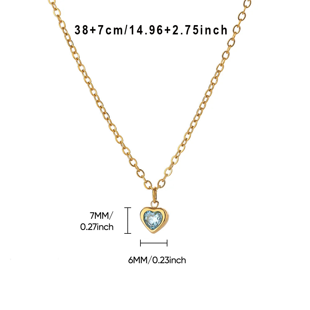 Tiny Heart Birthstone Necklace – Gold Stainless Steel Choker for Women | Minimalist Red Love Pendant, Birthday & Mama Gift