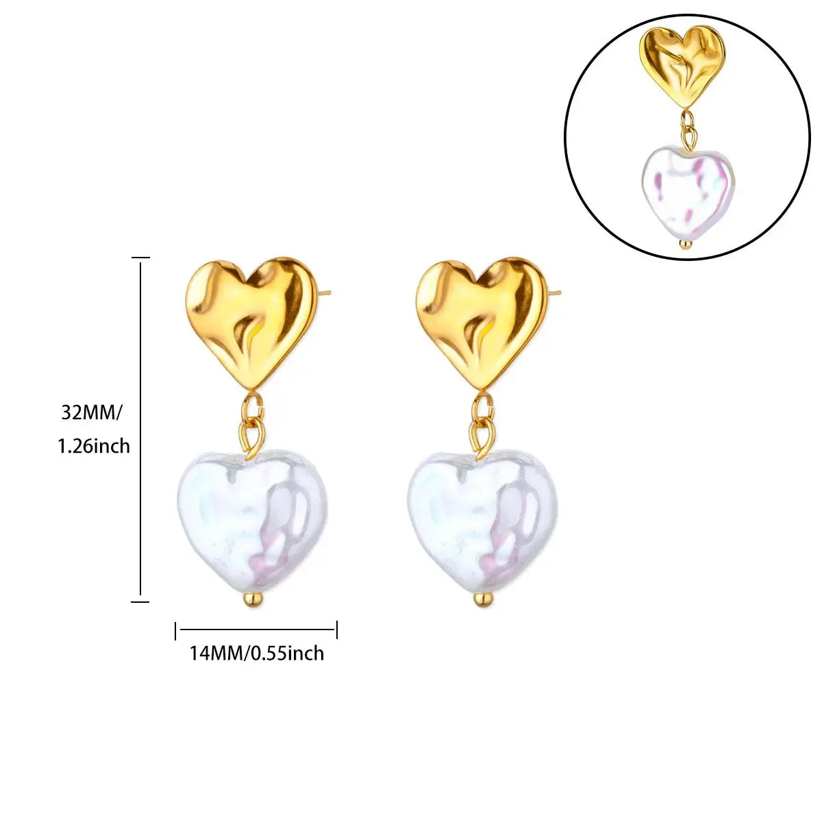 Hollow Zircon Heart Earrings – Gold Stainless Steel Luxury Jewelry for Women