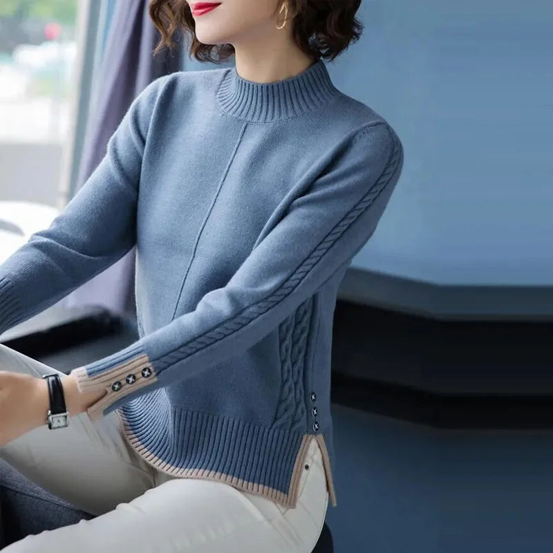 Stretch Knitted Turtleneck Sweater for Women – Soft Slim Fit Long Sleeve Pullover | Spring & Autumn Base Layer Top