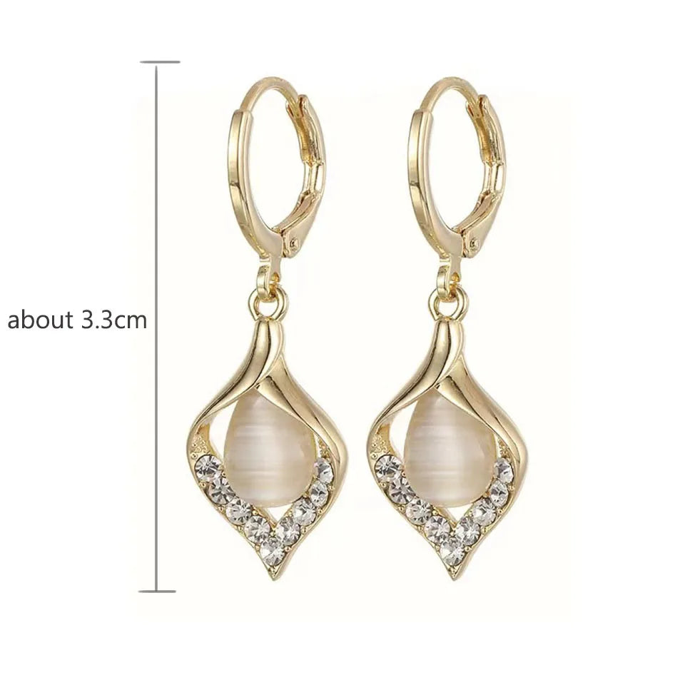 Angel Eye Tulip Petal Hoop Earrings – Gold Plated Rhinestone Inlay | Women’s Party Jewelry