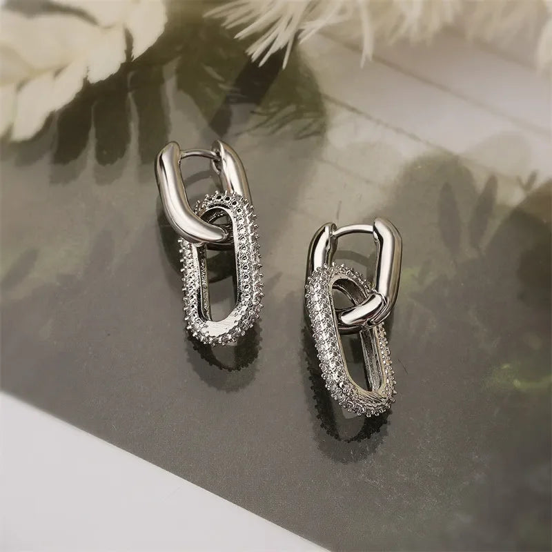 Shiny rhinestone geometric double elliptical earrings for women