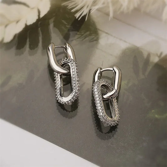 Shiny rhinestone geometric double elliptical earrings for women